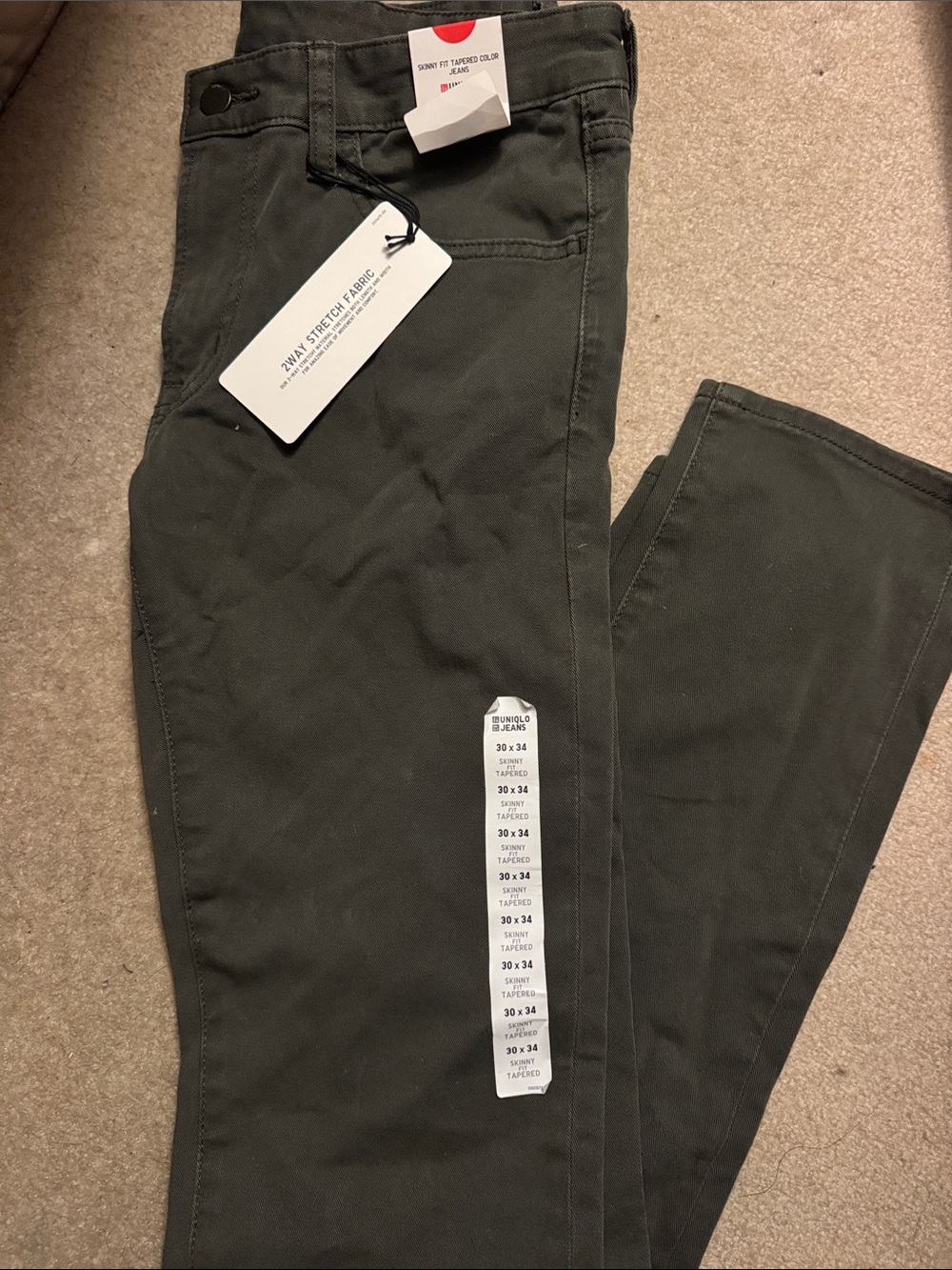 Uniqlo Men's Olive Green Stretch Chinos